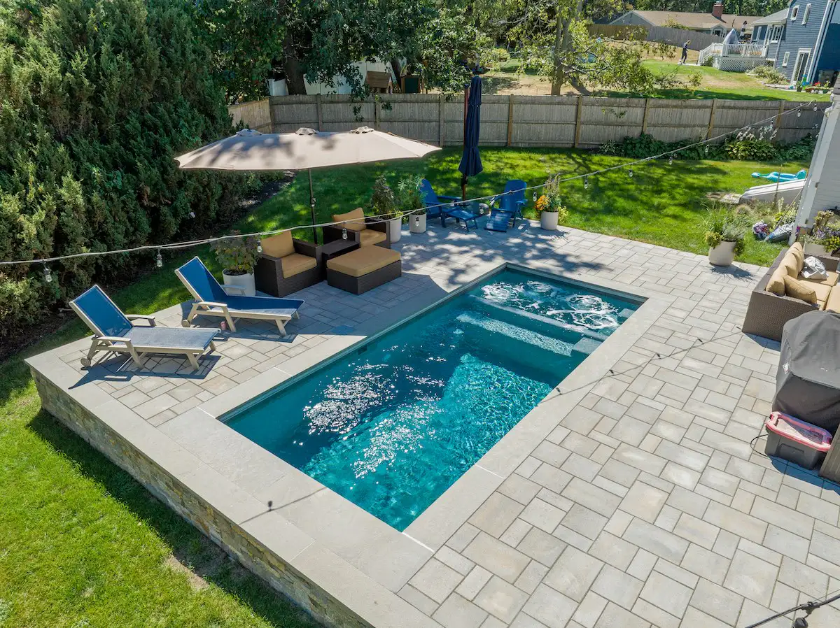 plunge pool with deck, seating, umbrella on highview drive