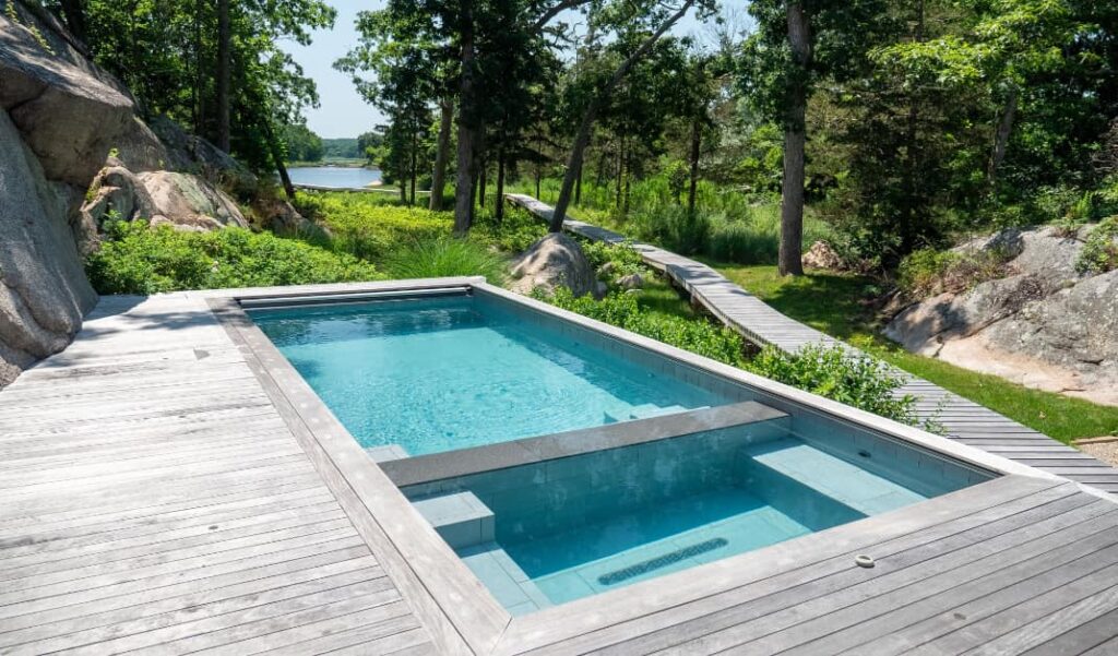 deck around pool and spa, concept of modern plunge pools 2025